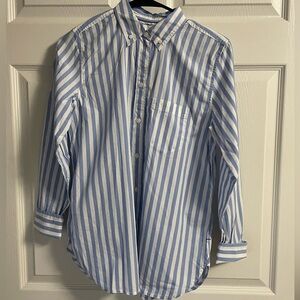J. Crew Women's Classic Blue and White Striped Button Down Shirt